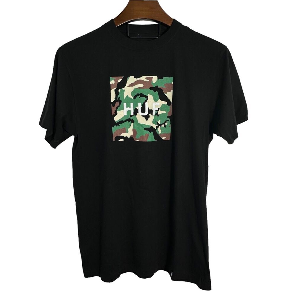 HUF Camo Logo Shirt Men's Black Skateboard Tee‎ Streetwear Hypebeast 2XL XXL